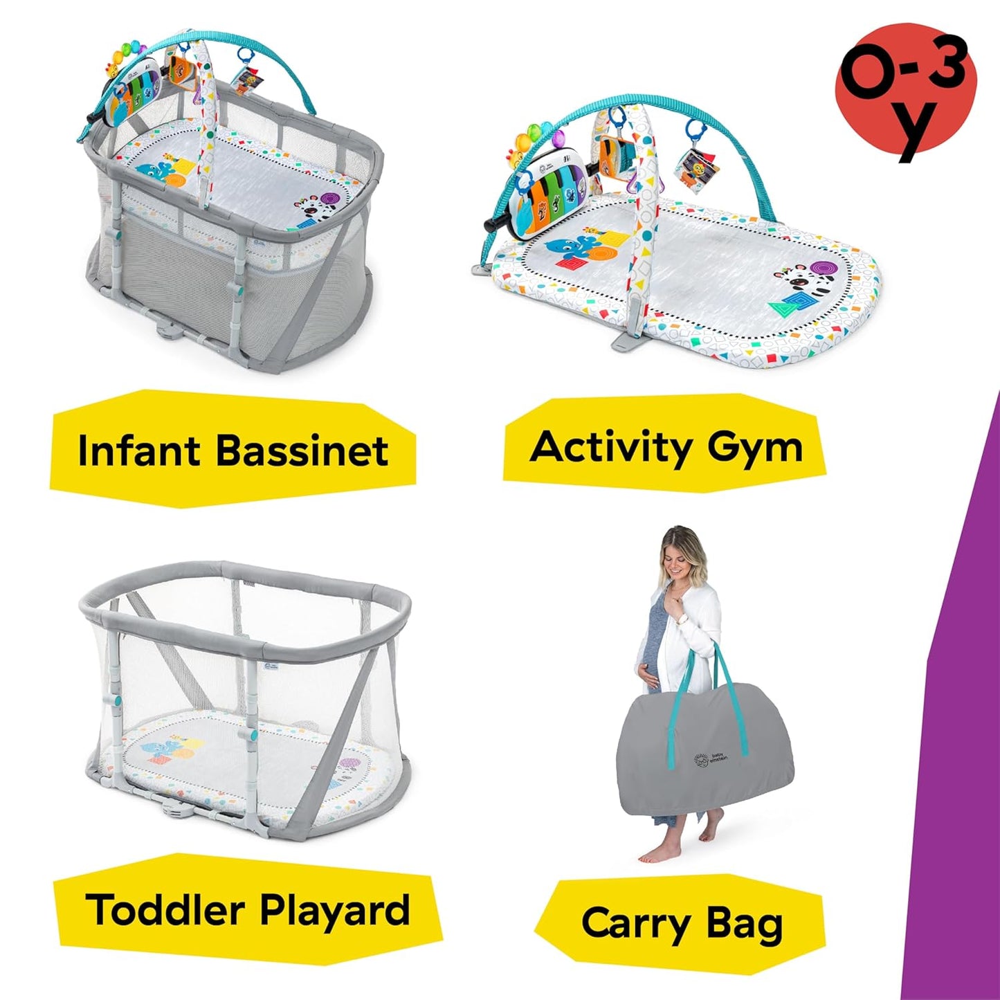 Baby Einstein Kick & Snooze 3-in-1 Foldable Playard, Grey