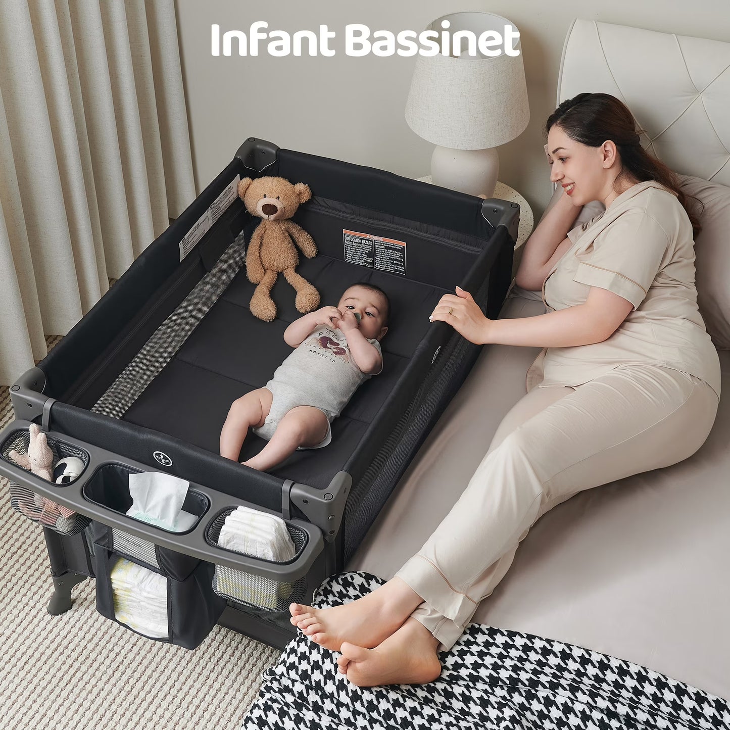 Pamo Babe 4-in-1 Baby Playard with Bassinet & Changing Table for Newborn