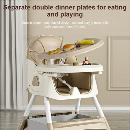 5-in-1 Convertible High ChairBaby swing & Baby Feeding Chairs & Baby scooter with Portable Dining Chairs and Toy Rack for 0-36 Months,Khaki