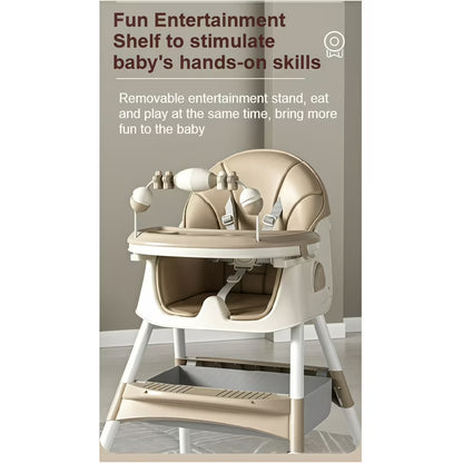 5-in-1 Convertible High ChairBaby swing & Baby Feeding Chairs & Baby scooter with Portable Dining Chairs and Toy Rack for 0-36 Months,Khaki