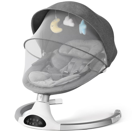 Baby Swing for Infants - Electric Infant Swing with 3 Swing Speeds and 10 Lullabies, Portable Indoor Baby Rocker, Touch Screen and Remote Control, Grey