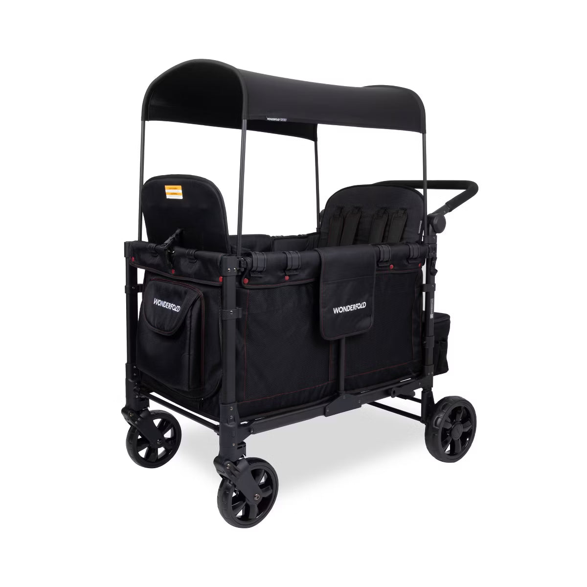 Wonderfold W4 Elite Stroller Wagon, 2025, Black with Red Stitching