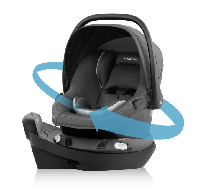 Evenflo Revolve180 LiteMax NXT Rotating Infant Car Seat with SensorSafe and Green & Gentle, 2025, Anchor Gray