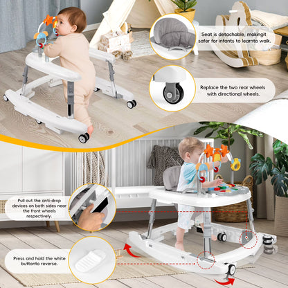 XIOYIG 5 in 1 Baby Walker, Music and Lights Walker for Baby Boy Girls 6-18 Months, Foldable Baby Walkers with Wheels and Bouncer Combo Portable, Toddler Infant Walker with Adjustable Height