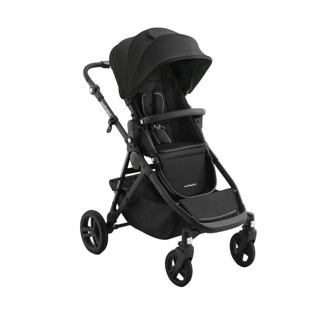 Mockingbird Single to Double 3.0 Stroller, 2025, Charcoal with Black Leather, Solid Black