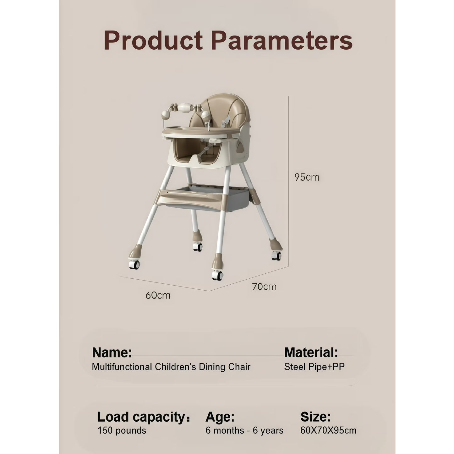 5-in-1 Convertible High ChairBaby swing & Baby Feeding Chairs & Baby scooter with Portable Dining Chairs and Toy Rack for 0-36 Months,Khaki