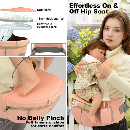 Baby Carrier, Derstuewe Baby Wrap Carrier for Infants with Hip Seat , Adjustable Baby Holder for Dad &Mom-Soft Pink
