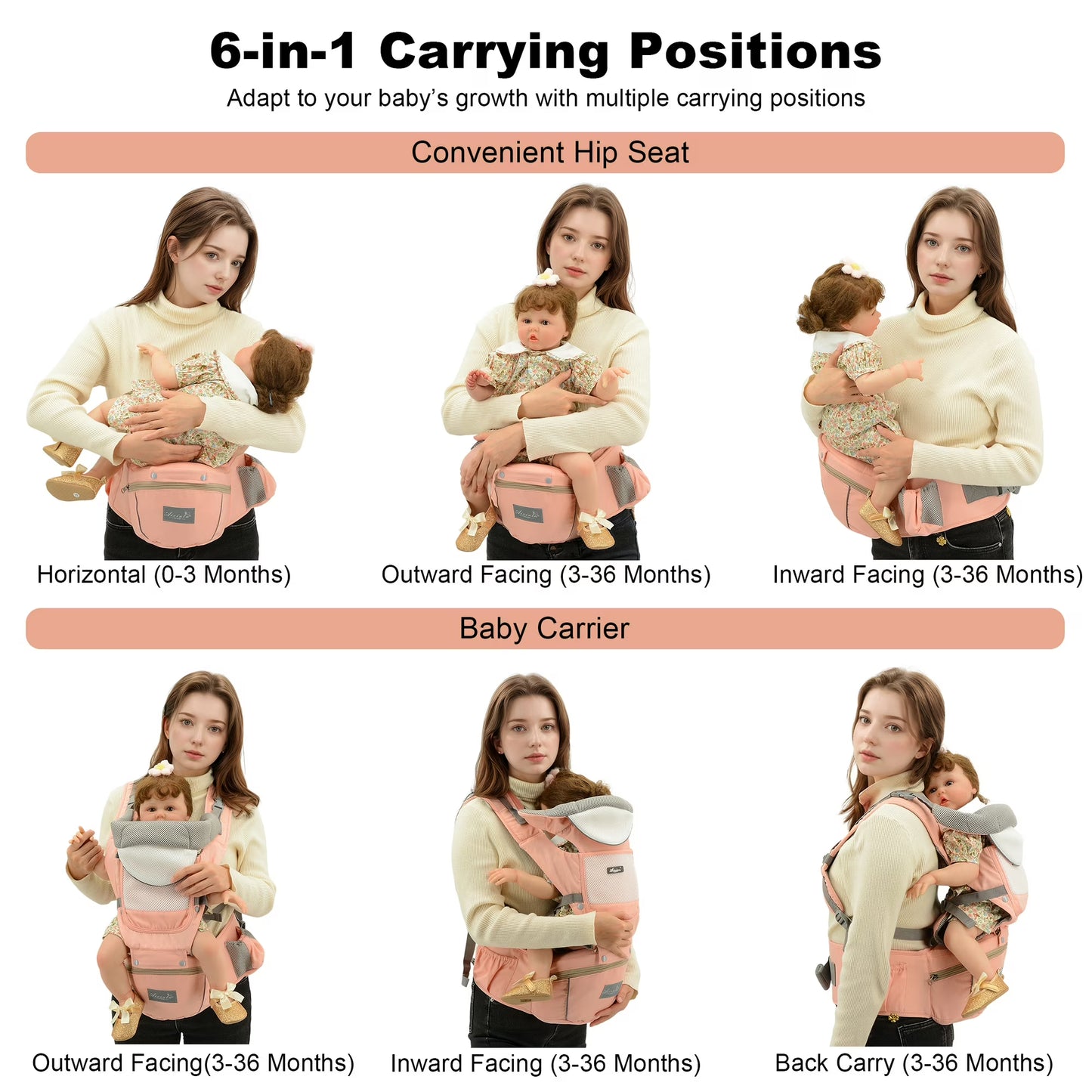 Baby Carrier, Derstuewe Baby Wrap Carrier for Infants with Hip Seat , Adjustable Baby Holder for Dad &Mom-Soft Pink