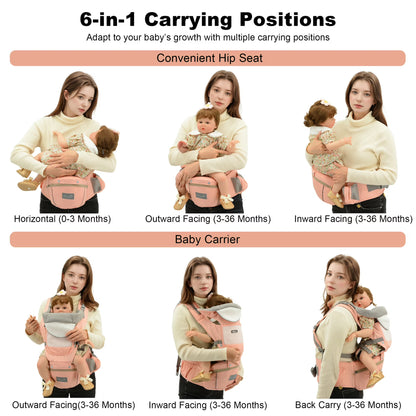 Baby Carrier, Derstuewe Baby Wrap Carrier for Infants with Hip Seat , Adjustable Baby Holder for Dad &Mom-Soft Pink