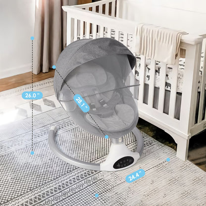 Baby Swing for Infants - Electric Infant Swing with 3 Swing Speeds and 10 Lullabies, Portable Indoor Baby Rocker, Touch Screen and Remote Control, Grey