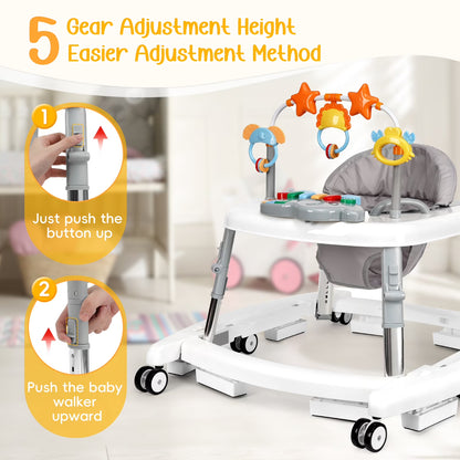 XIOYIG 5 in 1 Baby Walker, Music and Lights Walker for Baby Boy Girls 6-18 Months, Foldable Baby Walkers with Wheels and Bouncer Combo Portable, Toddler Infant Walker with Adjustable Height