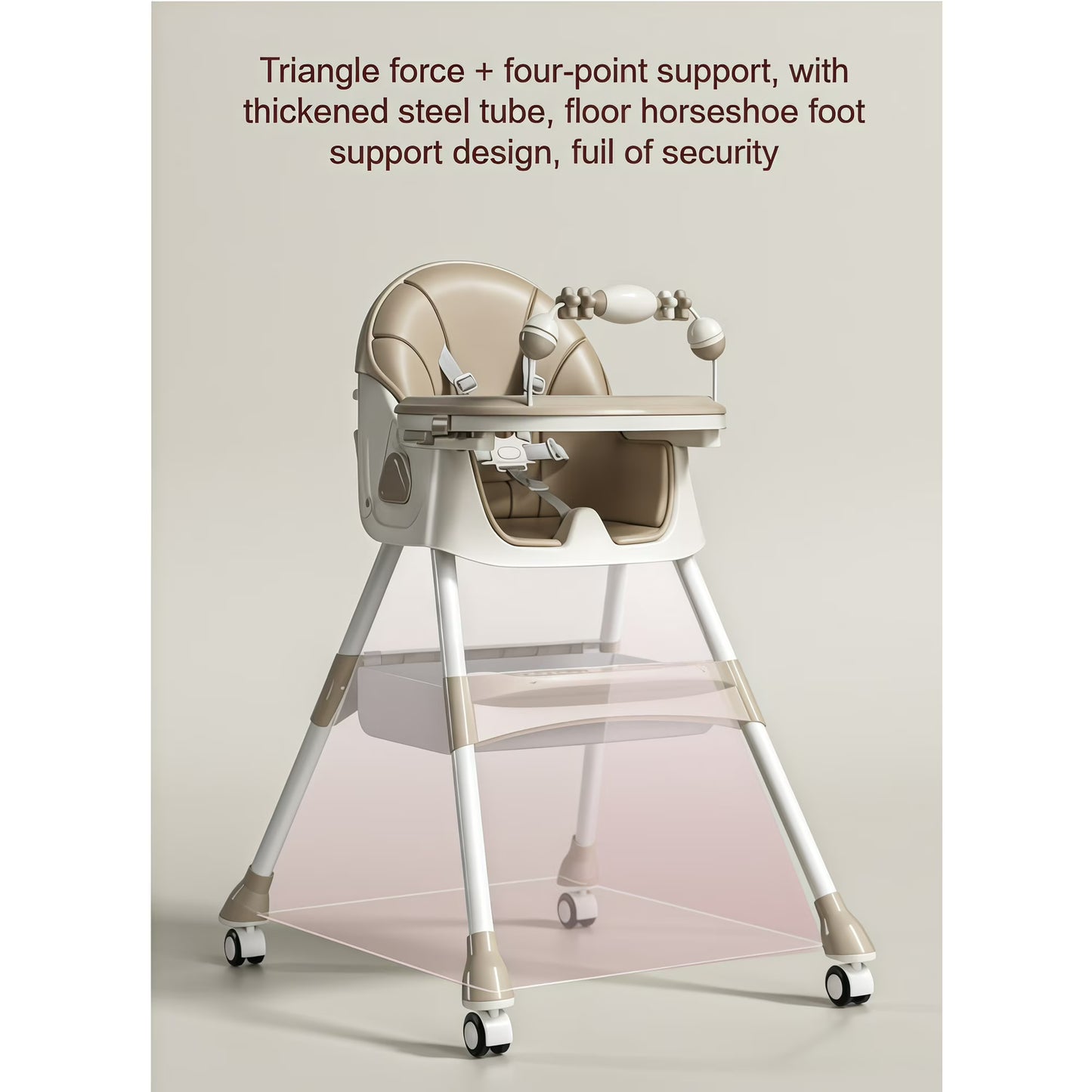 5-in-1 Convertible High ChairBaby swing & Baby Feeding Chairs & Baby scooter with Portable Dining Chairs and Toy Rack for 0-36 Months,Khaki