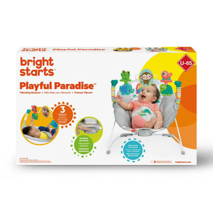 Bright Starts Playful Paradise Vibrating Baby Bouncer, Unisex, Newborn +