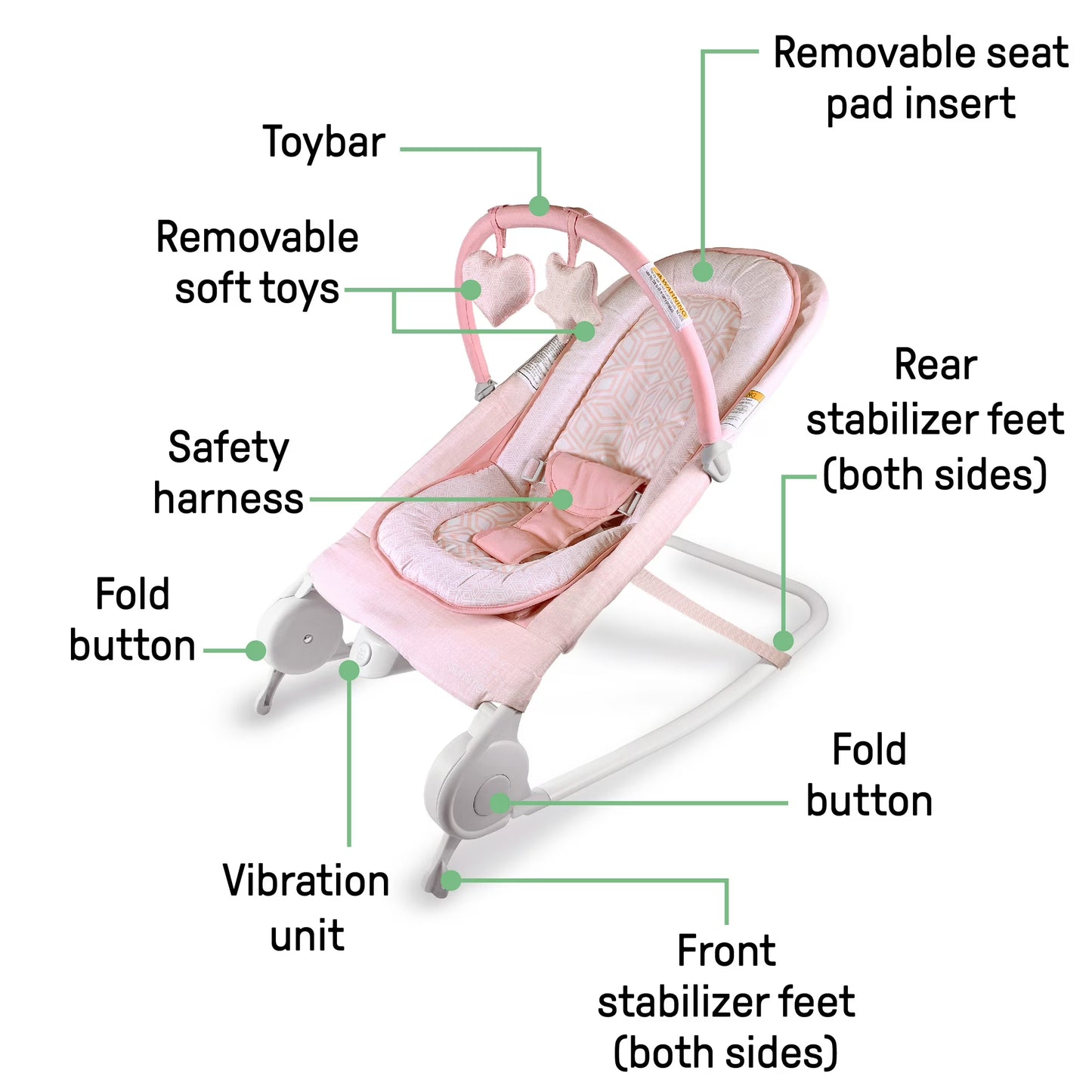 Summer by Ingenuity 2-in-1 Bouncer & Rocker Duo for Infants - Pink