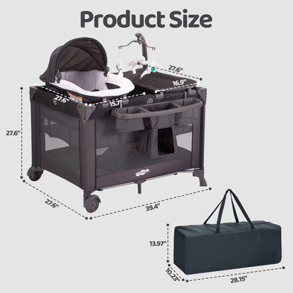 Pamo Babe 4-in-1 Baby Playard with Bassinet & Changing Table for Newborn
