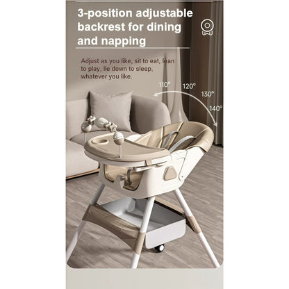 5-in-1 Convertible High ChairBaby swing & Baby Feeding Chairs & Baby scooter with Portable Dining Chairs and Toy Rack for 0-36 Months,Khaki